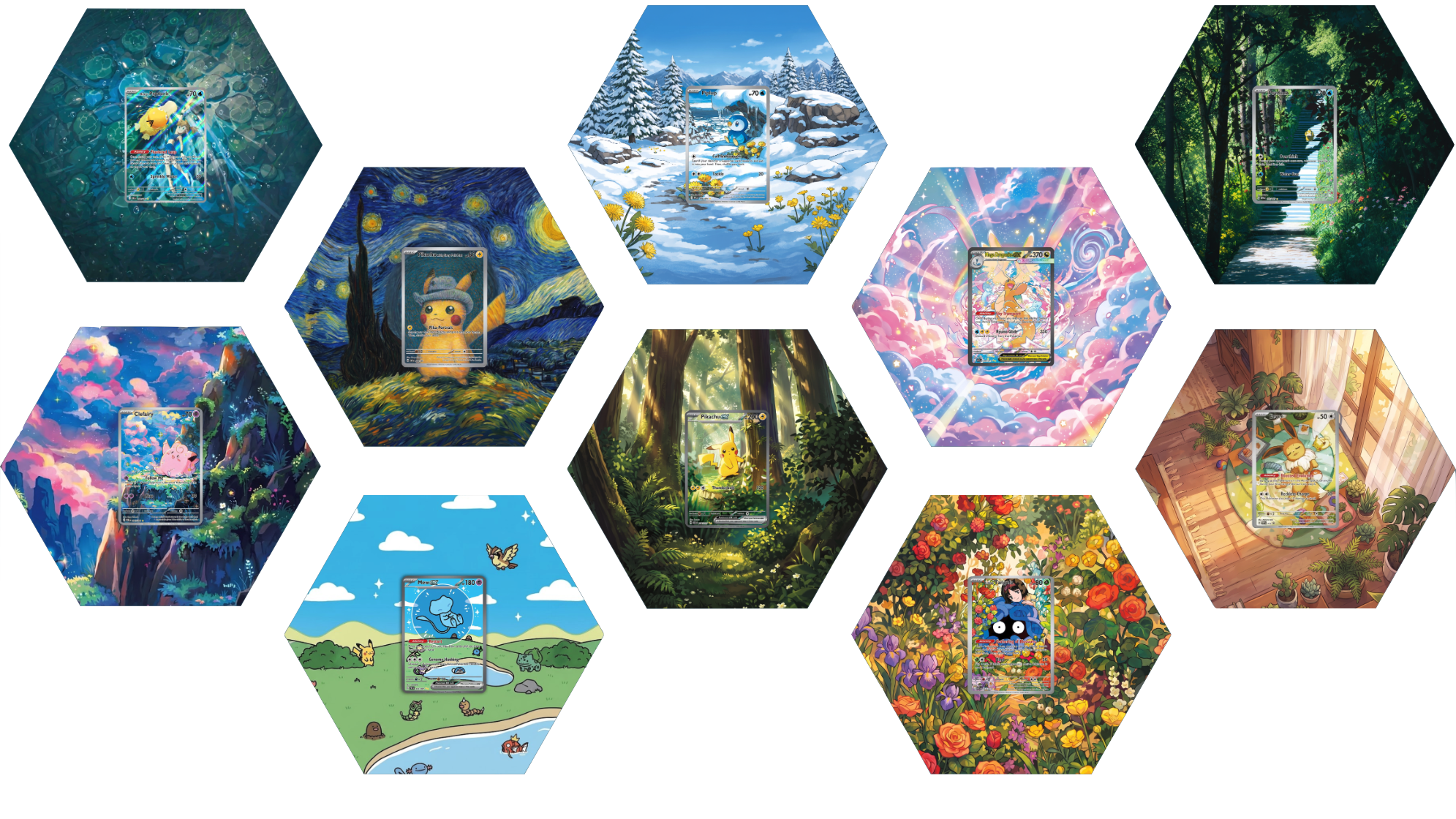 Grail Hexframe collection showcase featuring Pokémon card art displays